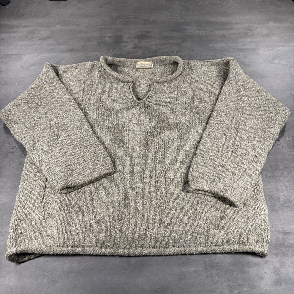Vintage Coldwater Creek Sweater XL Tan Wool Silk Split Neck Heavy Knit Pullover